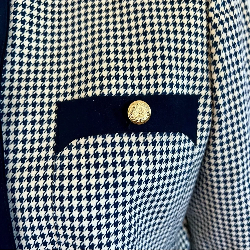 Collarless Leather‎ Feel Jacket Blazer Full Lined Navy White Lattice